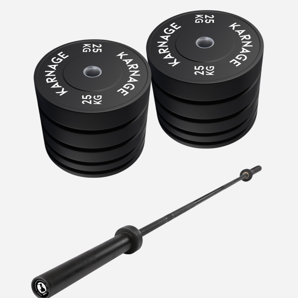 Karnage Ronin 7ft Bar & 150KG Black Olympic Bumper Plates