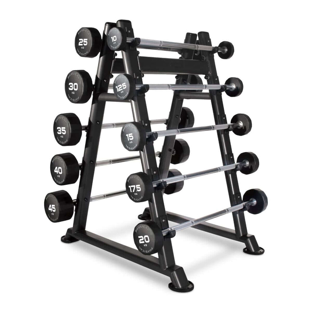 Physical Company 5 PU Barbells Set with Rack